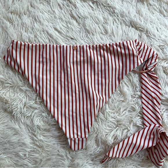For love & lemons striped swimsuit bottom high waisted belted white red size S - Picture 7 of 7